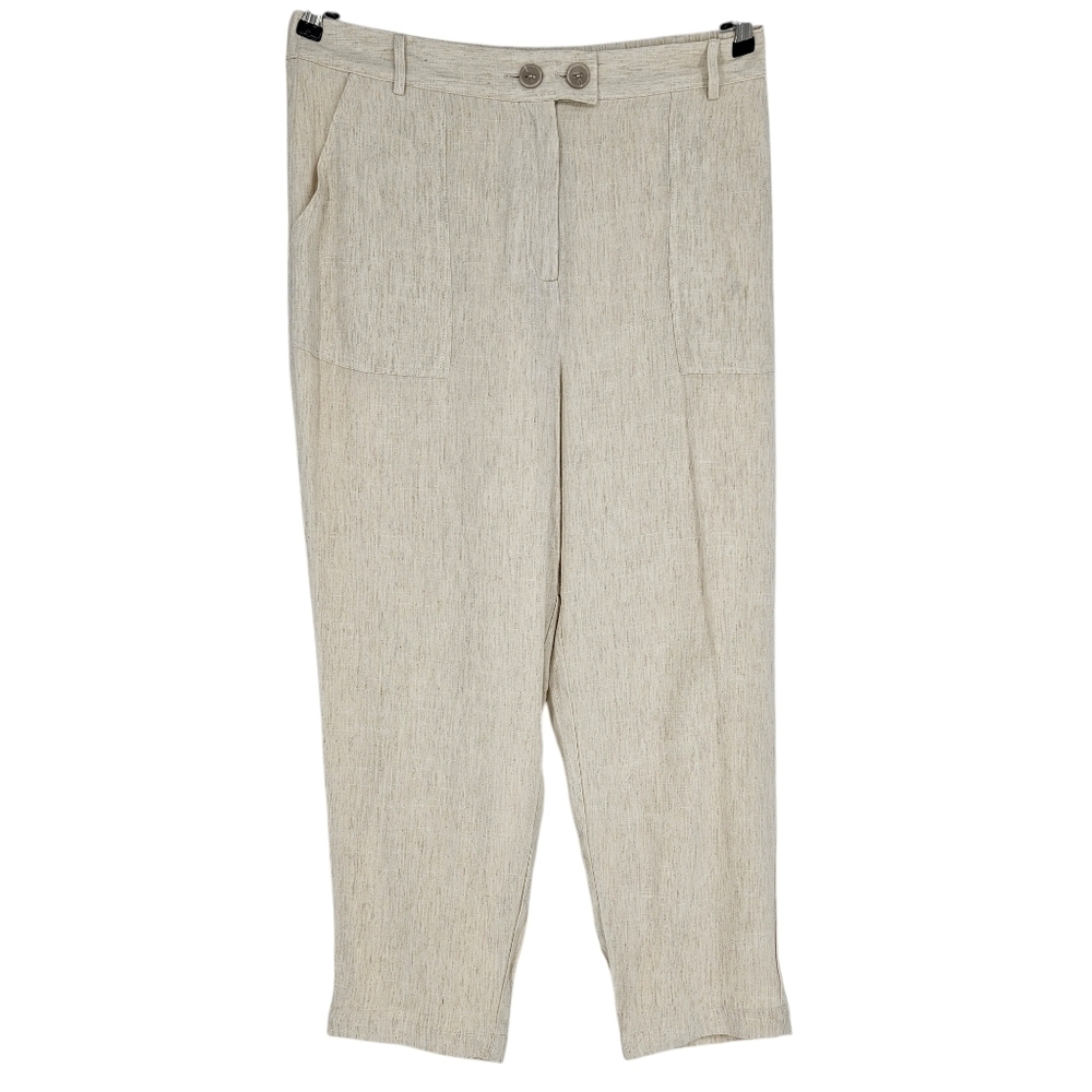 JustFab Kelly Rowland Straight Tapered Pants Linen Beige High Rise Lined 2XL